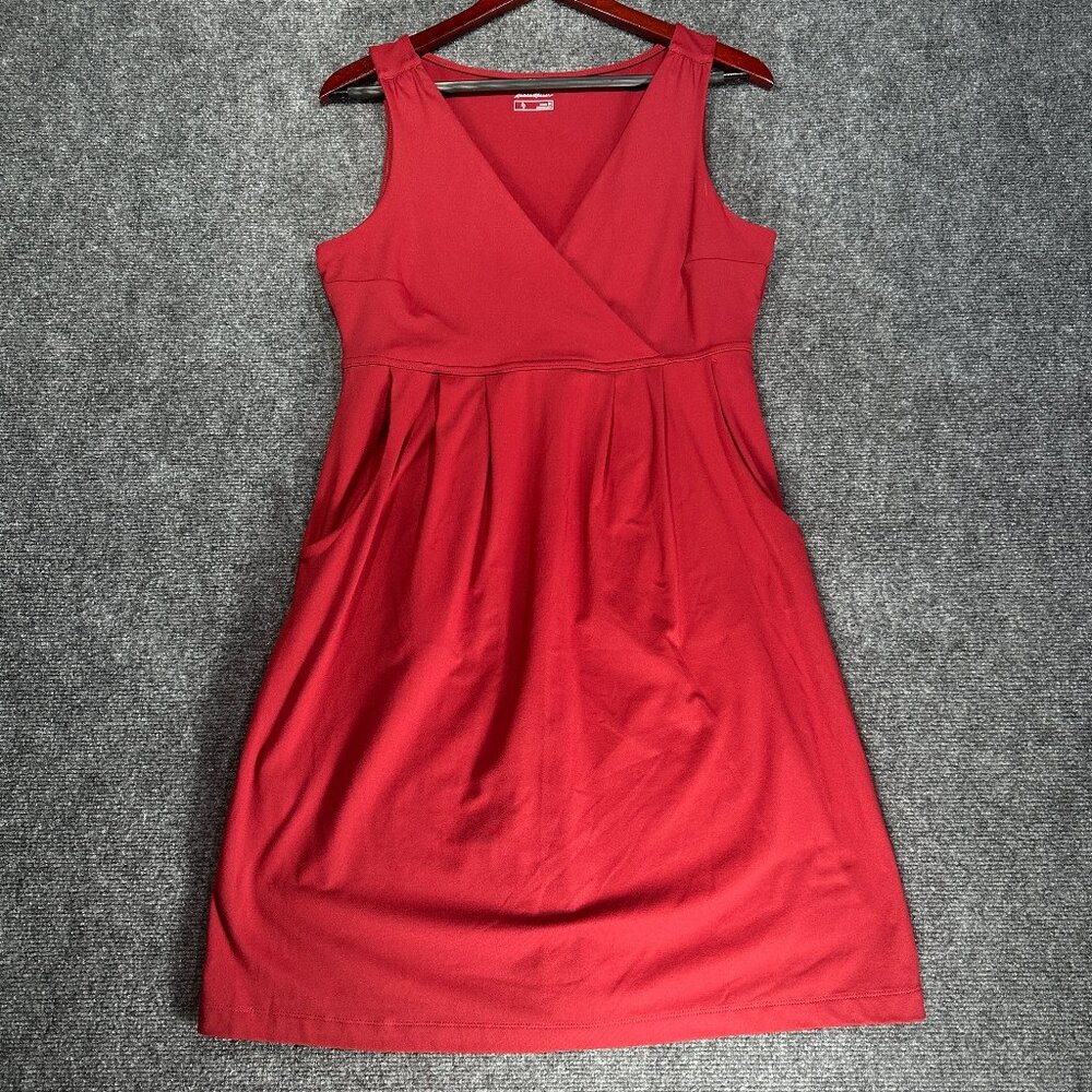 Eddie Bauer Travex Dress Womens Medium Aster Crossover Pockets Maroon Deep Red